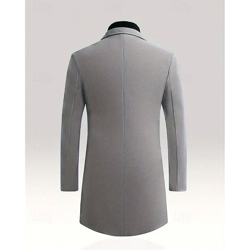 Men's Single-Breasted Notch Lapel Longline Overcoat | Charcoal Classic Tailored Smart Winter Coat | Smart Formal Office Autumn Winter Outerwear