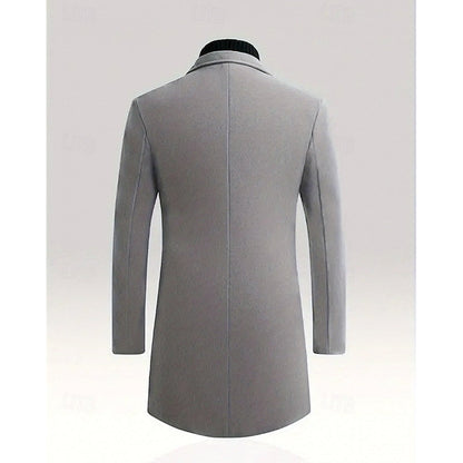 Men's Single-Breasted Notch Lapel Longline Overcoat | Charcoal Classic Tailored Smart Winter Coat | Smart Formal Office Autumn Winter Outerwear