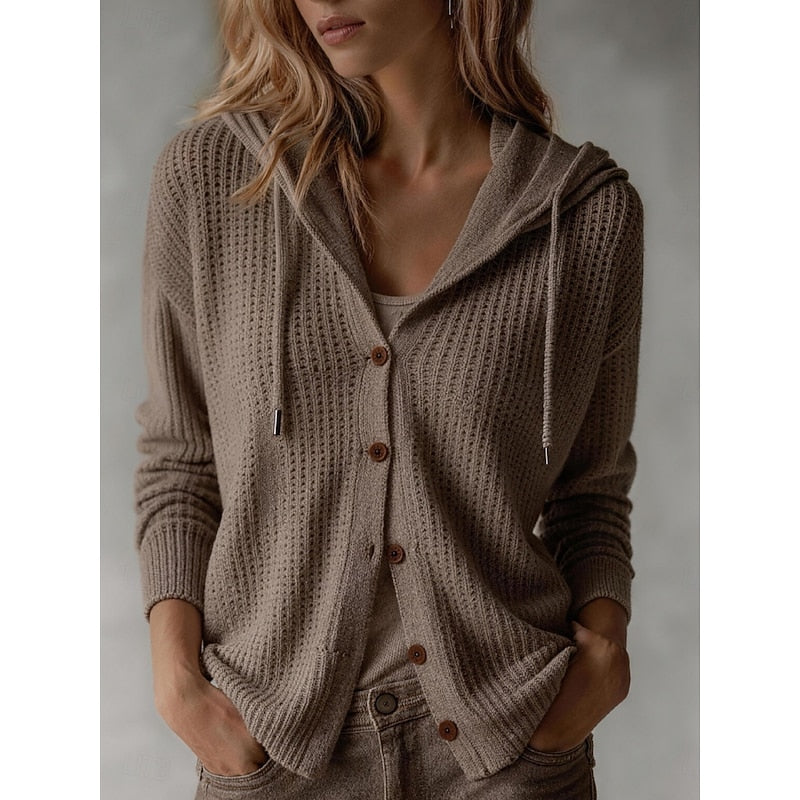 Women's Hooded Button-Front Knit Cardigan | Cosy Casual Everyday Hooded Cardigan | Smart Casual Everyday Autumn Winter Knitwear