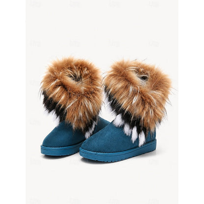 Women's Fur-Trim Suede Mid-Calf Winter Boots | Fluffy Warm Flat Casual Snow Boots | Casual Everyday Autumn Winter Boots
