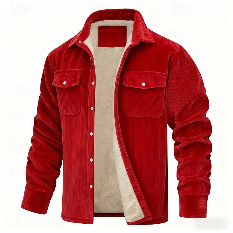 Men's Sherpa-Lined Corduroy Shacket | Warm Fleece-Lined Button-Front Casual Overshirt Jacket | Smart Casual Everyday Autumn Winter Outerwear