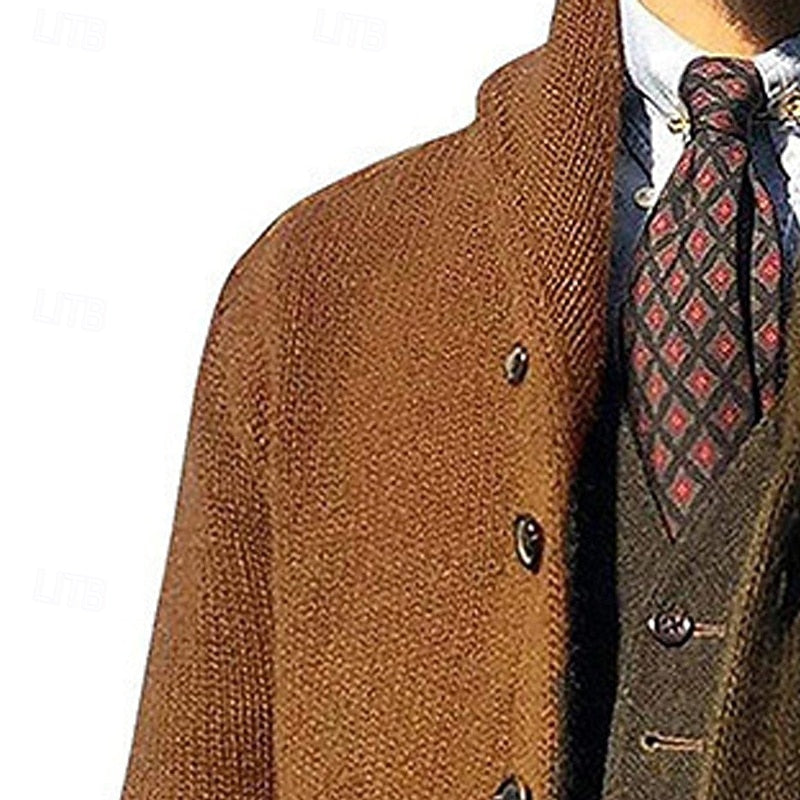 Men's Colour-Block Shawl-Collar Knit Cardigan | Classic Contrast Cosy Casual Everyday Cardigan | Smart Casual Everyday Autumn Winter Knitwear