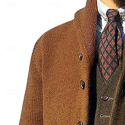 Men's Colour-Block Shawl-Collar Knit Cardigan | Classic Contrast Cosy Casual Everyday Cardigan | Smart Casual Everyday Autumn Winter Knitwear