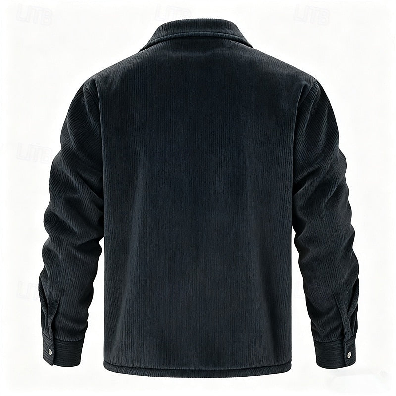 Men's Sherpa-Lined Corduroy Shacket | Warm Fleece-Lined Button-Front Casual Overshirt Jacket | Smart Casual Everyday Autumn Winter Outerwear