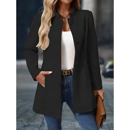 Women's Elegant Stand-Collar Button Coat | Ivory Fitted Wool-Feel Classic Smart Winter Coat | Smart Casual Office Formal Autumn Winter Outerwear