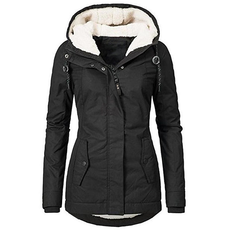 Women's Sherpa-Lined Hooded Winter Parka | Warm Drawstring Waist Casual Padded Parka Coat | Everyday Casual Autumn Winter Outerwear