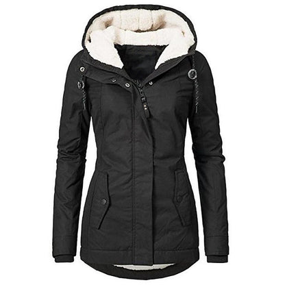 Women's Sherpa-Lined Hooded Winter Parka | Warm Drawstring Waist Casual Padded Parka Coat | Everyday Casual Autumn Winter Outerwear