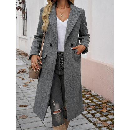 Women's Longline Tailored Notch-Lapel Coat | Classic Grey Smart Casual Winter Coat | Smart Casual Formal Everyday Autumn Winter Outerwear