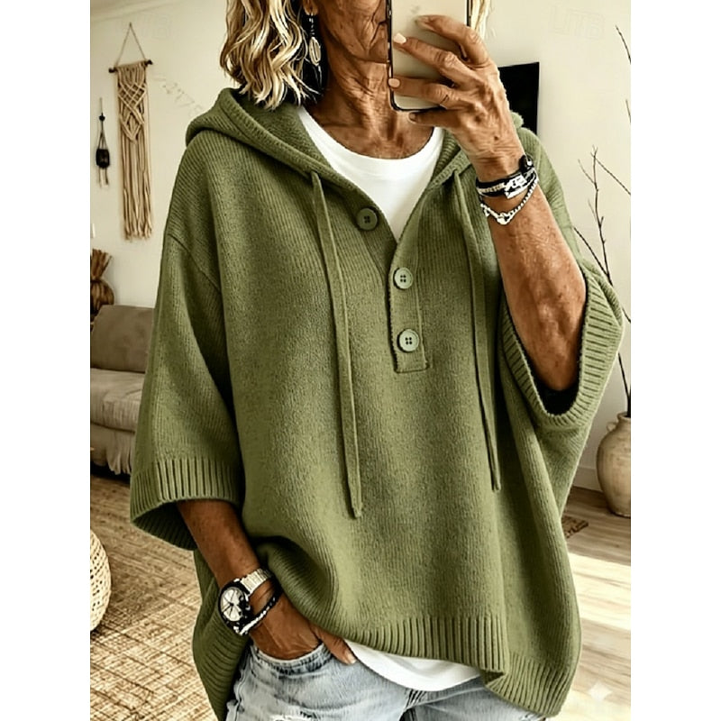 Women's Relaxed Hooded Knit Sweater | Cosy Casual Everyday Hoodie Pullover | Smart Casual Everyday Autumn Winter Knitwear