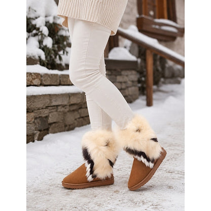 Women's Fur-Trim Suede Mid-Calf Winter Boots | Fluffy Warm Flat Casual Snow Boots | Casual Everyday Autumn Winter Boots